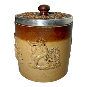Share Antique Doulton Lambeth Sterling Silver Stoneware Pottery Tobacco Jar Humidor