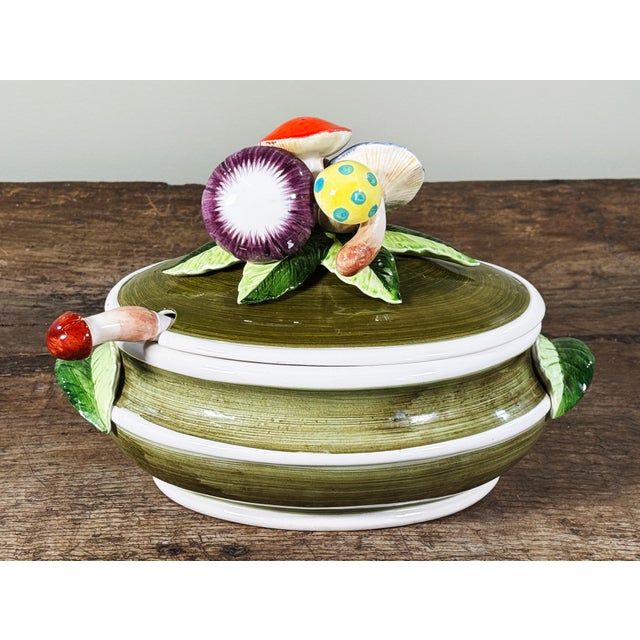 Ceramic Vintage Italian Ceramic Mushroom Soup Tureen With Ladle and Lid For Sale - Image 7 of 10