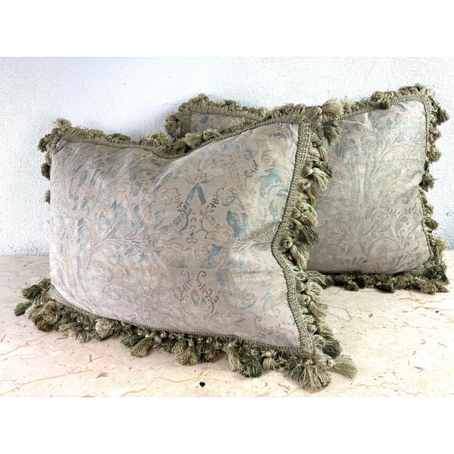 2020s Vintage Handcrafted Tasseled Italian Fortuny Pillows/a Pair For Sale - Image 5 of 11