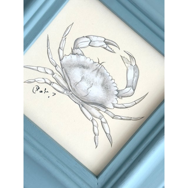 Nautical Original Hand-Painted Crab Painting in a Handpainted Frame For Sale - Image 3 of 3