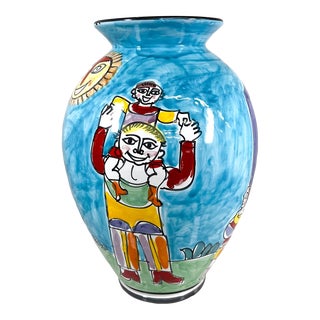 1960s Italy Hand Painted Collections Colorful Ceramic Vase For Sale