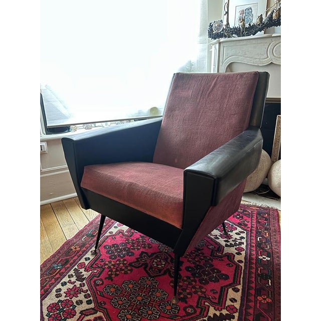 Mid-Century Armchair in Leatherette & Velvet, 1950s For Sale - Image 10 of 11