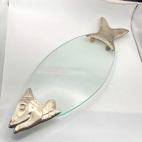 Mid-Century Modern Vintage BMF/ Fritz Nagel Style Glass and Metal Fish Platter For Sale - Image 3 of 18