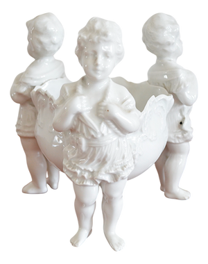 Antique Porcelain Bowl with Cherubs, 1910s