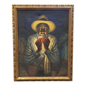 Oil Painting of a Mexican Man Smoking Signed