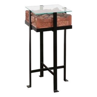 Contemporary Side Table with Antique Italian Red Brick Top and Custom Iron Base For Sale