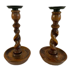 Early 20th Century English Barley Twist Candlesticks - a Pair