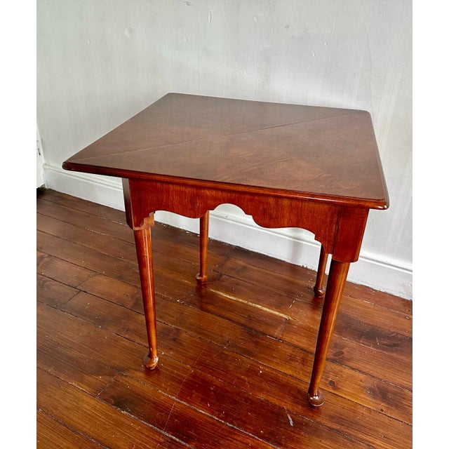 Chestnut Heckman Burlwood Drop-Leaf Handkerchief Corner Table For Sale - Image 8 of 12