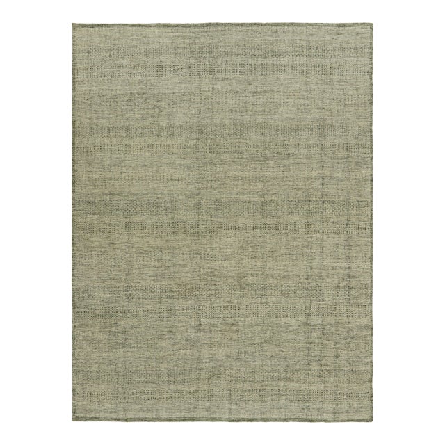 Rug & Kilim’s Contemporary Textural Rug in Green and White Tones - 12x16 For Sale