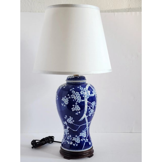 Blue & White Cherry Blossom Ginger Jar Table Lamp For Sale - Image 4 of 12
