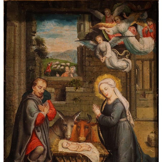 Follower of Gerard David, Nativity Scene, 1600, Oil Painting For Sale - Image 12 of 15