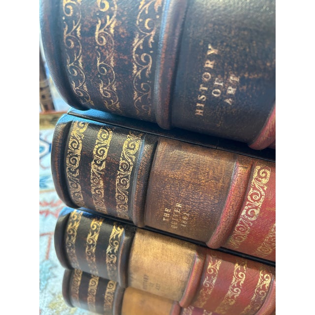 Wood Trompe L’oeil Stack of Leather Books Chest of Drawers For Sale - Image 7 of 13