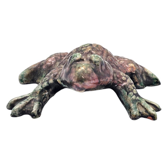 Margie Hughto Studio Signed Iridescent Ceramic Frog Sculptures, Pair, 4" For Sale - Image 4 of 18