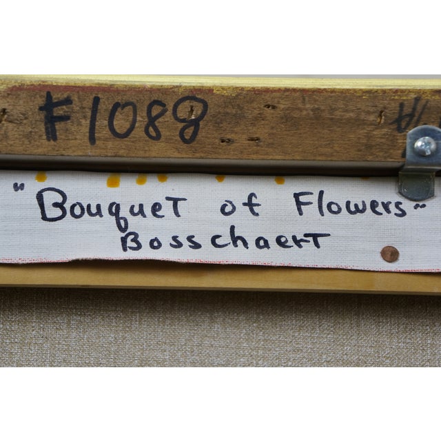 Late 20th Century Bouquet of Flowers in a Glass Vase Oil Painting After Ambrosius Bosschaert 23" For Sale - Image 12 of 12