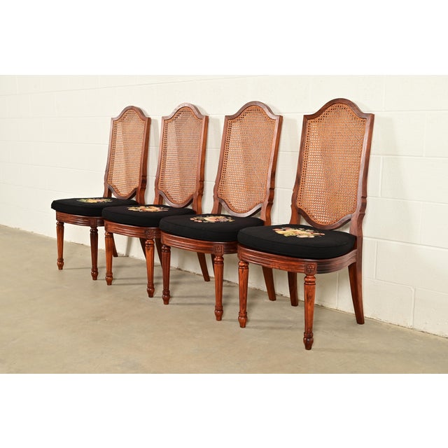Karges Style French Regency Louis XVI Carved Teak and Cane Back Dining Chairs, Set of Four For Sale - Image 14 of 14