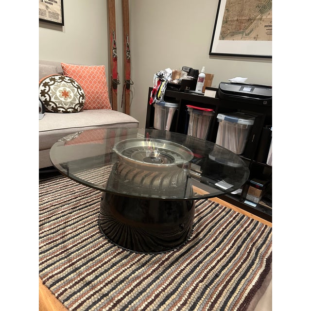 Metal Jet Engine/Turbine Coffee Table W/Round Glass For Sale - Image 7 of 8