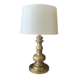 Heavy Turned Leg Aged Brass Lamp For Sale