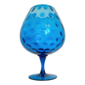 Vintage Empoli Murano Blue Italian Glass Fishbowl Pedestal Vase