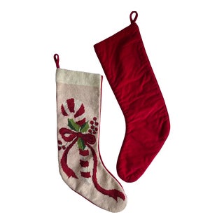 Needlepoint Candy Cane Christmas Stocking- a Pair For Sale