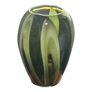Vintage Mid-Century Modern Art Glass Hand Blown Shades of Green Vase