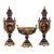 French Style Blue Porcelain Garniture Set With Two Covered Vases and Central Jardinière, Bronze and Gold Leaf Details For Sale