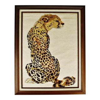 Vintage Framed Hand Crafted Cheetah Needlepoint Art For Sale