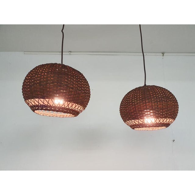 1950s Vintage Dutch Rattan Pendant Lights, 1950s, Set of 2 For Sale - Image 5 of 10