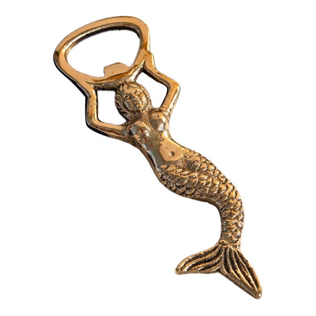 Late-20th-Century Indian Solid Brass Mermaid Bottle Opener With Velvet Pouch For Sale