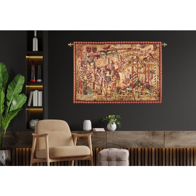 This tapestry beautifully recreates Jean-Paul Laurens' 1895 oil painting depicting a dramatic late 15th-century tournament...
