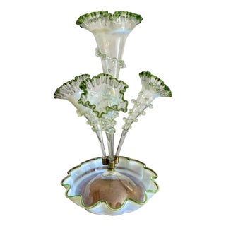 Antique Vaseline and Green Glass Epergne, 1880 For Sale