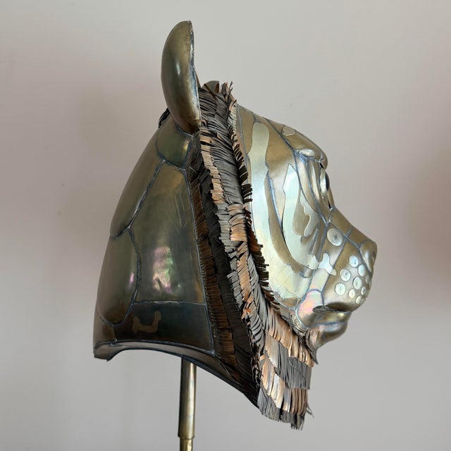 Sergio Bustamante Mid 20th Century Large Sergio Bustamante Brass & Copper Tiger Head Sculpture, Signed & Numbered 88/100 For Sale - Image 4 of 12