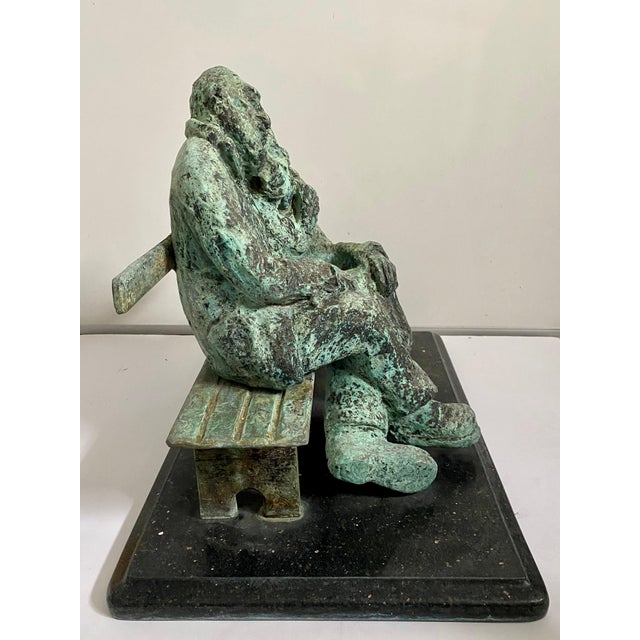 Verdigris Nicky Imber, Heavy Bronze Sculpture Austrian Israeli judaica Jewish Couple Bench Nicky Imber, c.1960s For Sale - Image 8 of 16