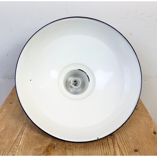 Industrial Blue Enamel Factory Pendant Lamp, 1960s For Sale - Image 16 of 17