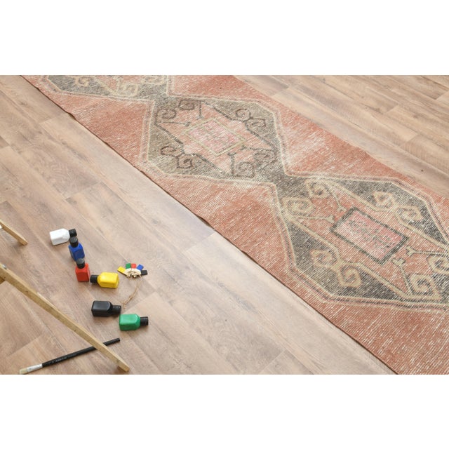 1970s Turkish Oushak Handmade Wool Cotton Orange Runner Rug For Sale - Image 10 of 10