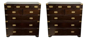 Pair of Vintage Dark Wood Campaign Chests