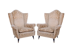 Set of Armchairs in Damask Fabric, 1950s