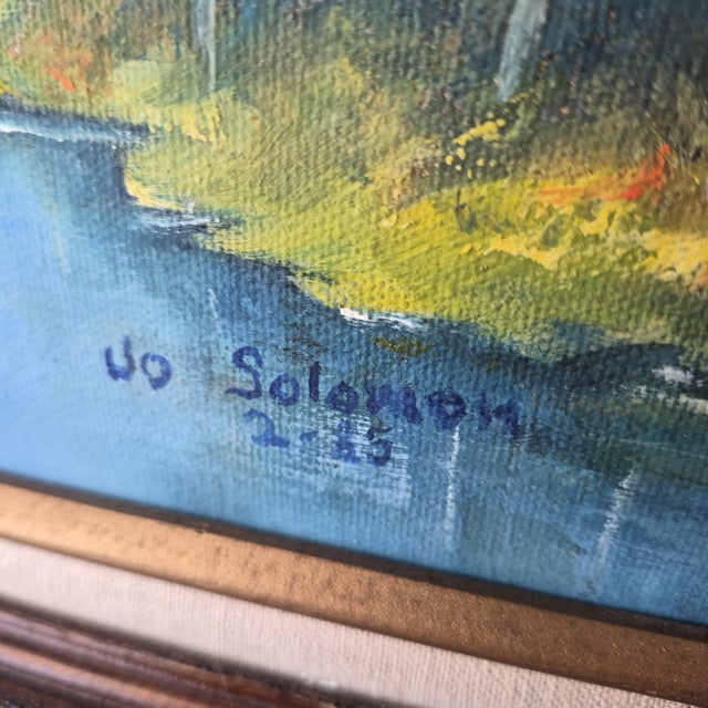 VTG 85' Mountain Lake Landscape Painting on Canvas Signed Original 12x16" Framed For Sale - Image 14 of 16