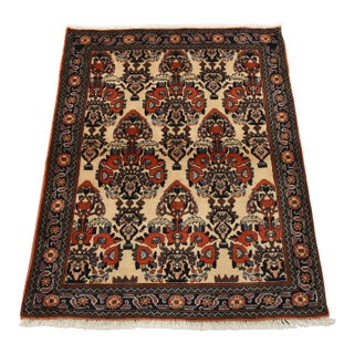 Shahre Babak Rug 3’2” X 4′ Ivory Wool Vintage Traditional Hand-Knotted Carpet For Sale