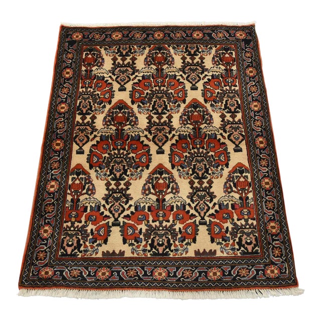 Shahre Babak Rug 3’2” X 4′ Ivory Wool Vintage Traditional Hand-Knotted Carpet For Sale