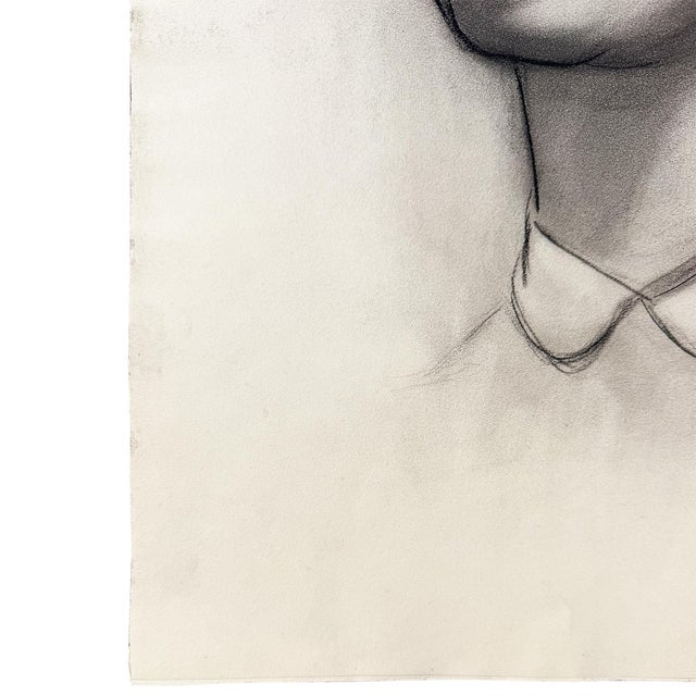 Mid 20th Century Black & White Charcoal Portrait Drawing of a Woman With Peter Pan Collar MCM For Sale - Image 4 of 8