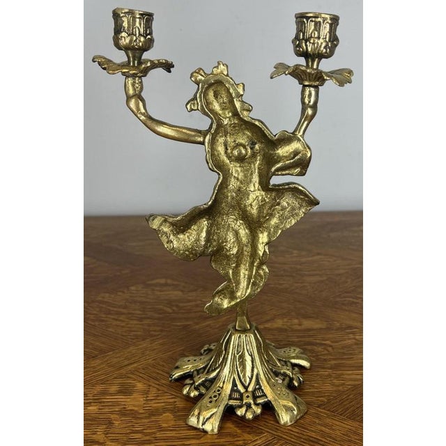 Metal Vintage French Brass Candleholders, Set of 2 For Sale - Image 7 of 8