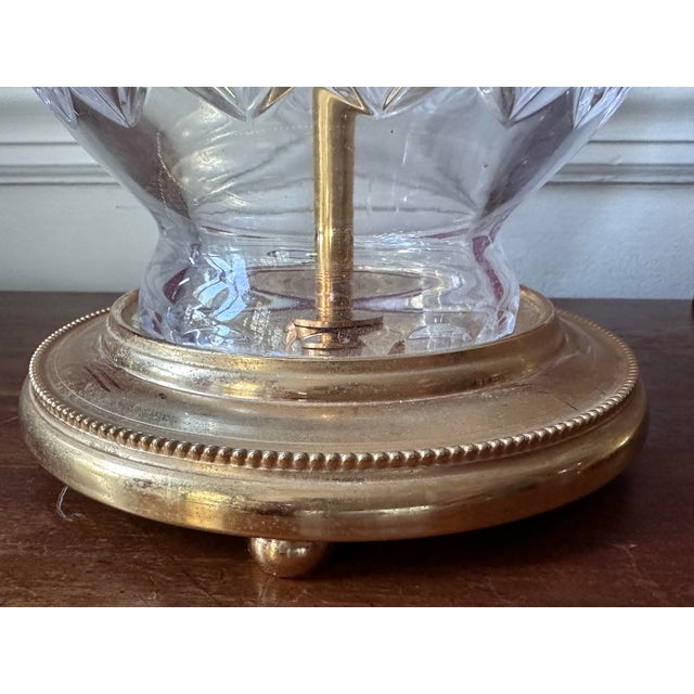 Cristalleries De Baccarat Elegant French Finely Cut Crystal Cyclades Pattern Table Lamps With Fancy Brass Bases - A Pair For Sale - Image 4 of 11