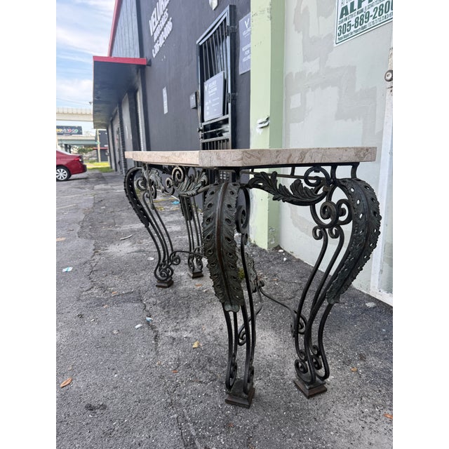 Vintage Maitland Smith Smith Wrought Iron Console W Composite Stone Top For Sale - Image 10 of 13