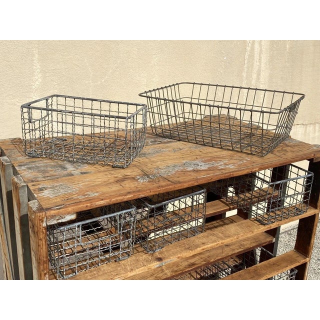Industrial Antique Industrial Distress Gray Wooden Rolling Shelf Storage Cart Store Display For Sale - Image 3 of 12