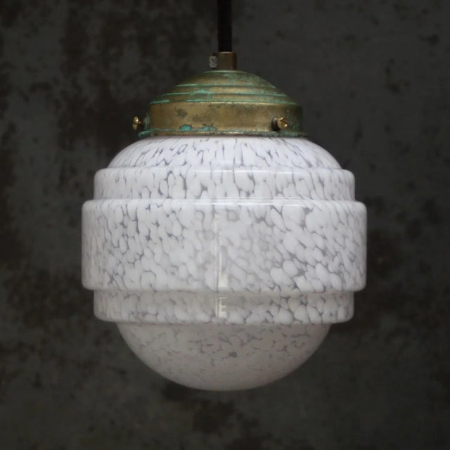 Mid-Century Modern French Clichy White Glass Pendant Lamp For Sale - Image 3 of 8