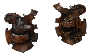 Antique Black Forest Trophy Wall Plaques, 1800s, Set of 2