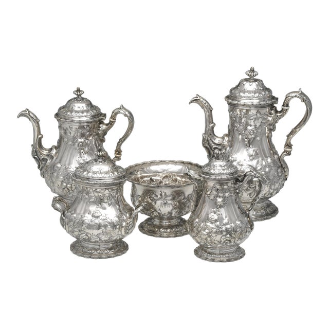 Tiffany & Co. G&w Coin Silver 5-Piece Tea & Coffee Set – Rococo Revival, 1854–1868, Excellent Condition For Sale