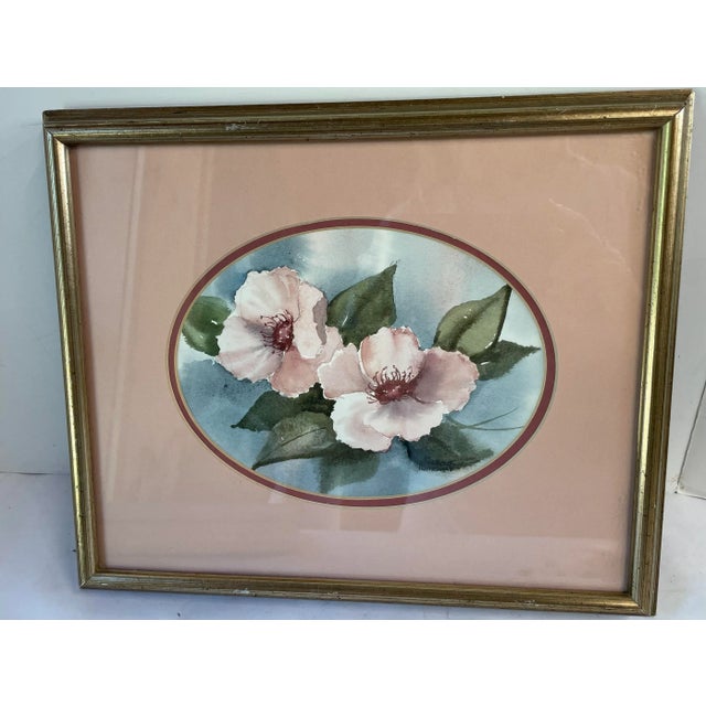 Blue Vintage Signed and Framed Original Floral Watercolor Painting For Sale - Image 8 of 8