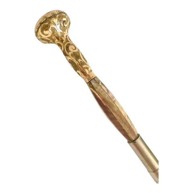 Victorian Gold Plated Mother of Pearl Walking Stick For Sale