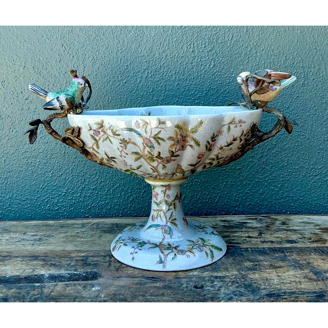 Vintage Floral Glazed Ceramic Pedestal Cache Pot For Sale - Image 4 of 16